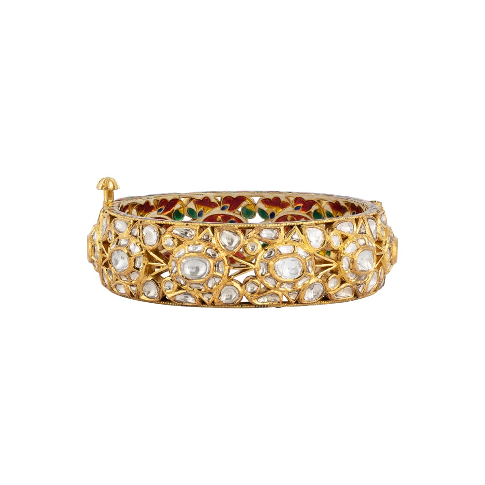 Traditional Gold Bangle with Polki & Meenakari Work at the back